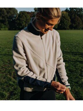 Tracksmith - Franklin Fleece Full Zip Polartec Fleece - Ivory & Navy - Sz Large